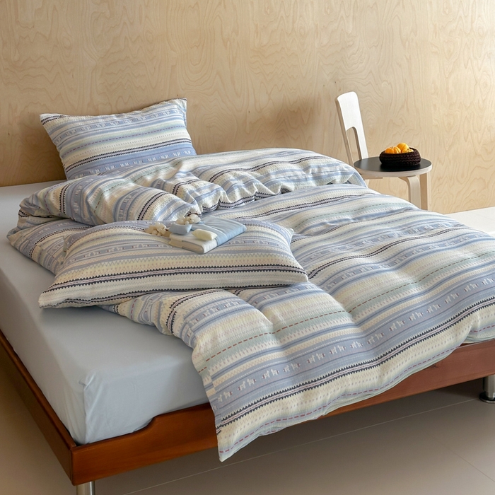 91家纺网 家纺一手货源 找家纺 玛奇朵 2026新款全棉A类双层纱皱皱纱四件套-费尔岛系列 会员-10/基础控价 298/338/358 费尔岛-蓝