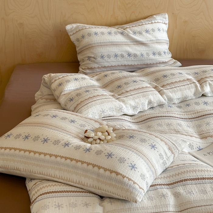 91家纺网 家纺一手货源 找家纺 玛奇朵 2026新款全棉A类双层纱皱皱纱四件套-费尔岛系列 会员-10/基础控价 298/338/358 费尔岛-咖