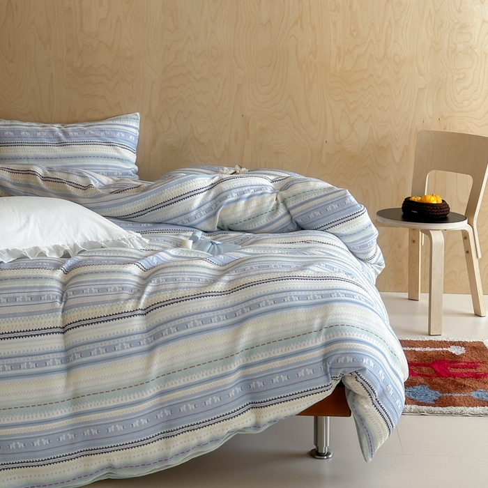 91家纺网 家纺一手货源 找家纺 玛奇朵 2026新款全棉A类双层纱皱皱纱四件套-费尔岛系列 会员-10/基础控价 298/338/358 费尔岛-蓝