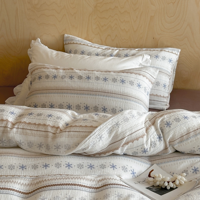 91家纺网 家纺一手货源 找家纺 玛奇朵 2026新款全棉A类双层纱皱皱纱四件套-费尔岛系列 会员-10/基础控价 298/338/358 费尔岛-咖