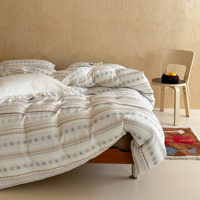 91家纺网 家纺一手货源 找家纺 玛奇朵 2026新款全棉A类双层纱皱皱纱四件套-费尔岛系列 会员-10/基础控价 298/338/358 费尔岛-咖