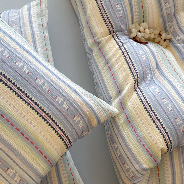 91家纺网 家纺一手货源 找家纺 玛奇朵 2026新款全棉A类双层纱皱皱纱四件套-费尔岛系列 会员-10/基础控价 298/338/358 费尔岛-蓝