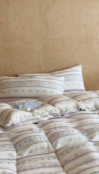 91家纺网 家纺一手货源 找家纺 （总）玛奇朵 2026新款全棉A类双层纱皱皱纱四件套-费尔岛系列 会员-10/基础控价 298/338/358