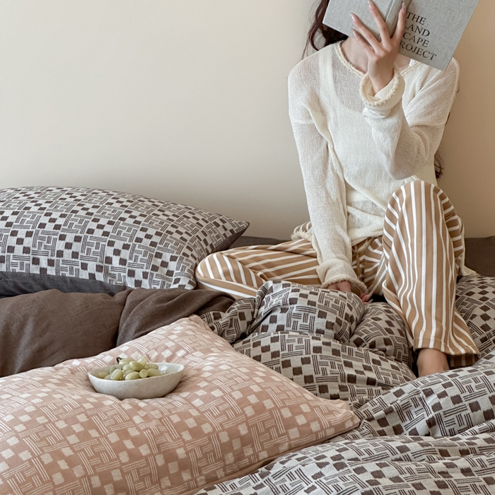 91家纺网 家纺一手货源 找家纺 玛奇朵 2026新款60S全棉色织提花四件套-布尼尔系列 会员-10/基础控价 278/318/338 布尼尔-咖