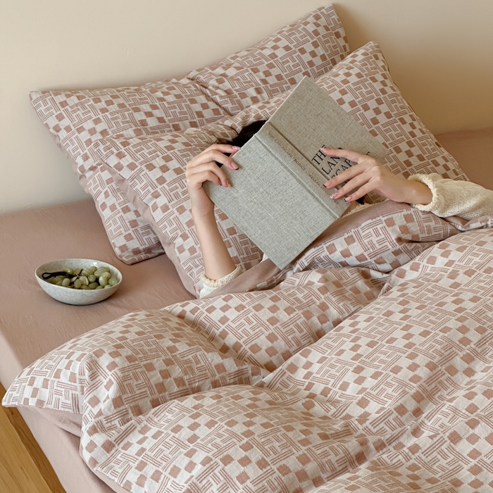 91家纺网 家纺一手货源 找家纺 玛奇朵 2026新款60S全棉色织提花四件套-布尼尔系列 会员-10/基础控价 278/318/338 布尼尔-粉