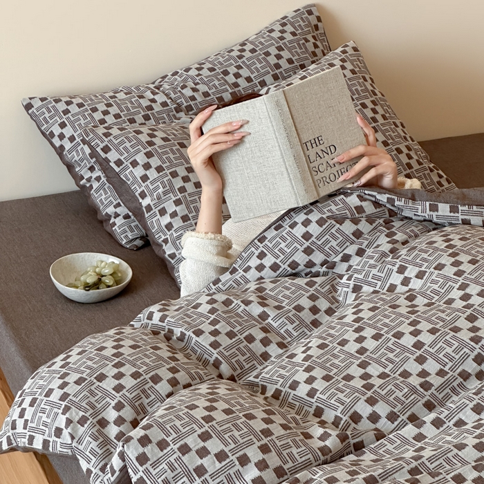 91家纺网 家纺一手货源 找家纺 玛奇朵 2026新款60S全棉色织提花四件套-布尼尔系列 会员-10/基础控价 278/318/338 布尼尔-咖