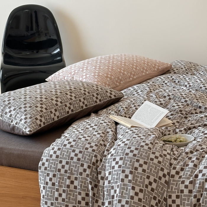 91家纺网 家纺一手货源 找家纺 玛奇朵 2026新款60S全棉色织提花四件套-布尼尔系列 会员-10/基础控价 278/318/338 布尼尔-咖