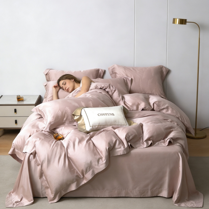 91家纺网 家纺一手货源 找家纺 栩裕纺织 2026新款天丝棉提花四件套 花畔-浆紫