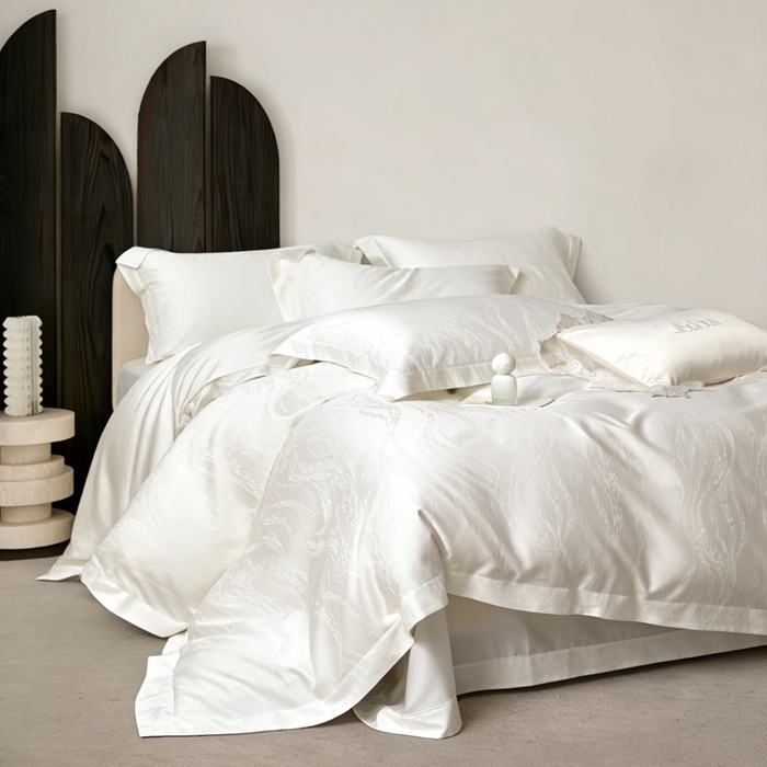 91家纺网 家纺一手货源 找家纺 栩裕纺织 2026新款天丝棉提花四件套 皓影 本白