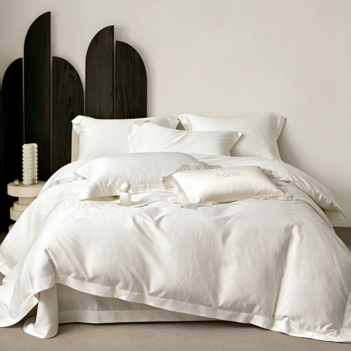 栩裕纺织 2026新款天丝棉提花四件套 皓影 本白