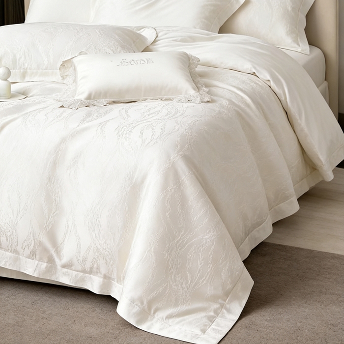 91家纺网 家纺一手货源 找家纺 栩裕纺织 2026新款天丝棉提花四件套 皓影 本白