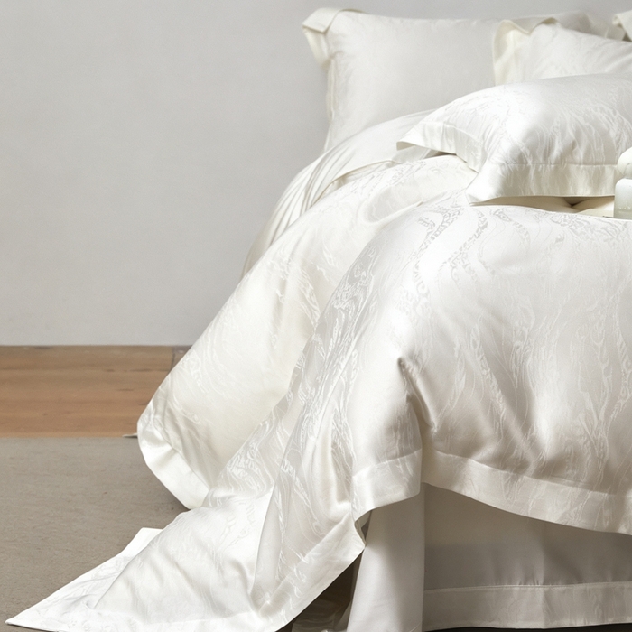 91家纺网 家纺一手货源 找家纺 栩裕纺织 2026新款天丝棉提花四件套 皓影 本白