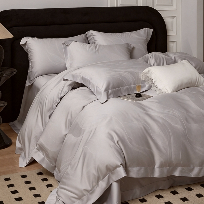 91家纺网 家纺一手货源 找家纺 栩裕纺织 2026新款天丝棉提花四件套 阿曼达 幻影灰