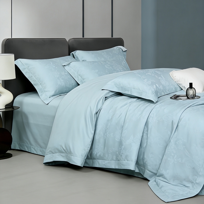 91家纺网 家纺一手货源 找家纺 栩裕纺织 2026新款天丝棉提花四件套 歌瑞娅 天空蓝