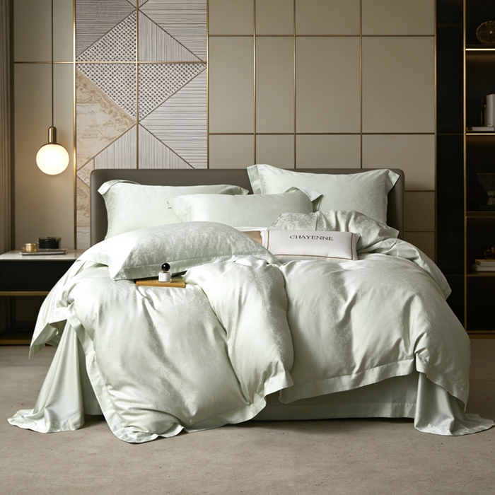 91家纺网 家纺一手货源 找家纺 栩裕纺织 2026新款天丝棉提花四件套 芊雅 炫绿