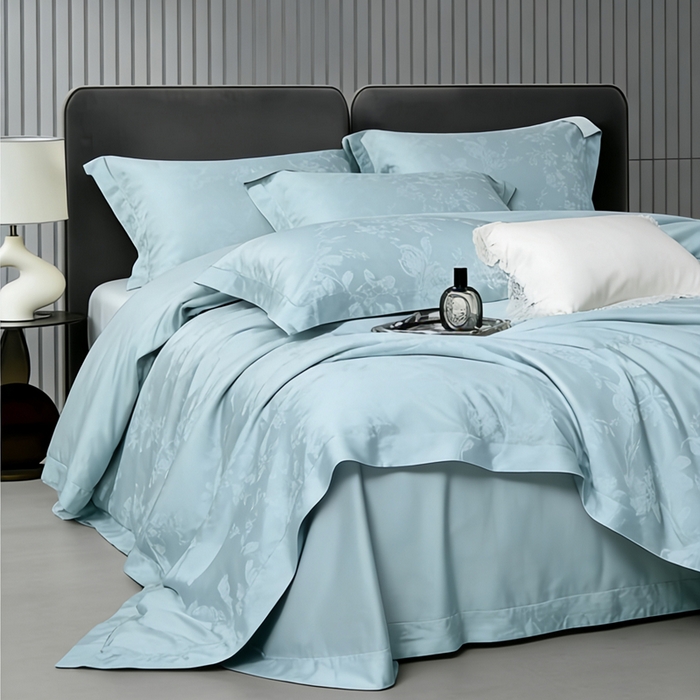 91家纺网 家纺一手货源 找家纺 栩裕纺织 2026新款天丝棉提花四件套 歌瑞娅 天空蓝