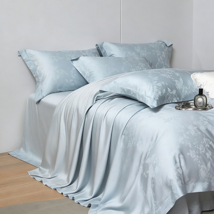 91家纺网 家纺一手货源 找家纺 栩裕纺织 2026新款天丝棉提花四件套 歌瑞娅 天空蓝