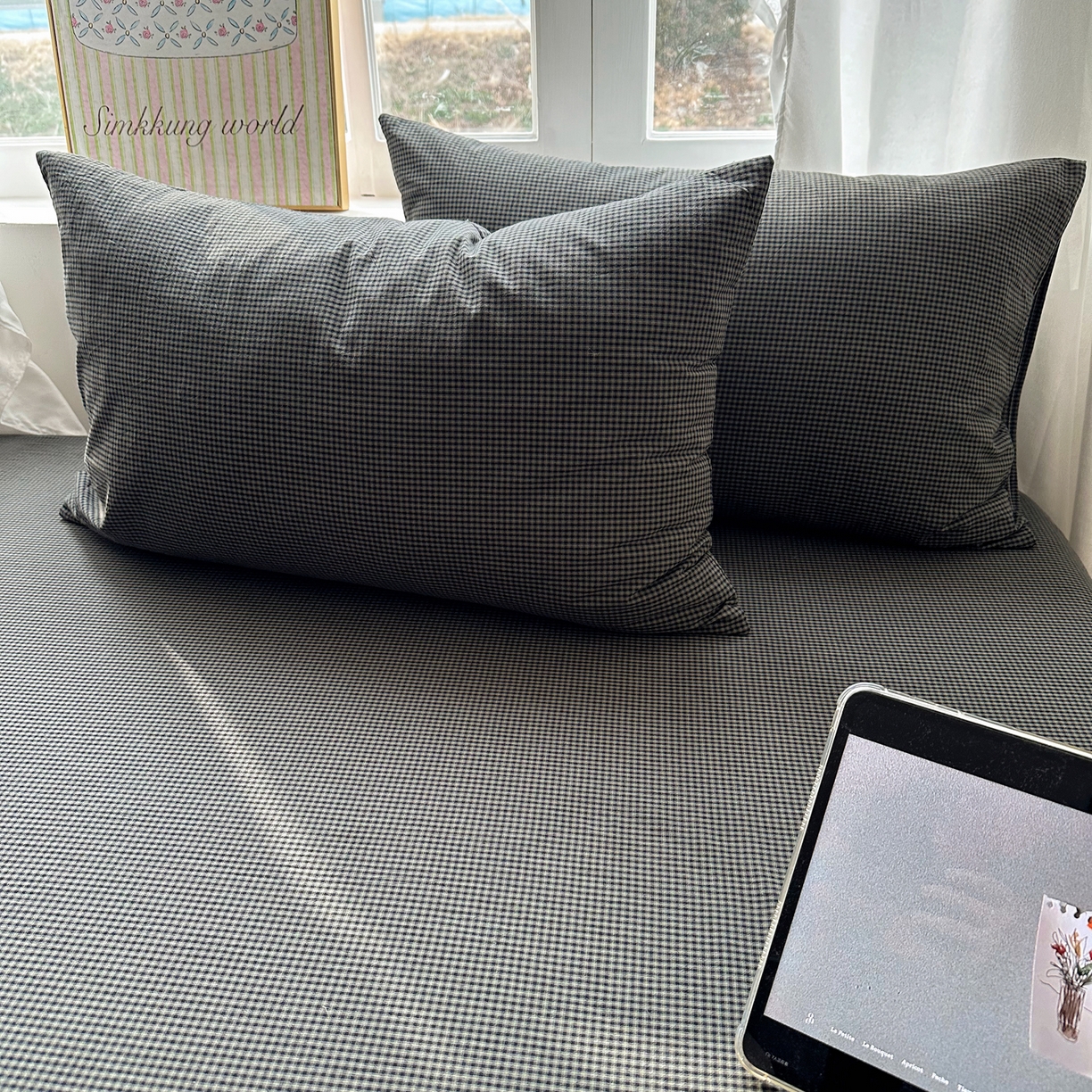 六巷胡同 2026新款A类全棉纯棉水洗棉色织格子单品枕套 枕套单件 觅影-黑格