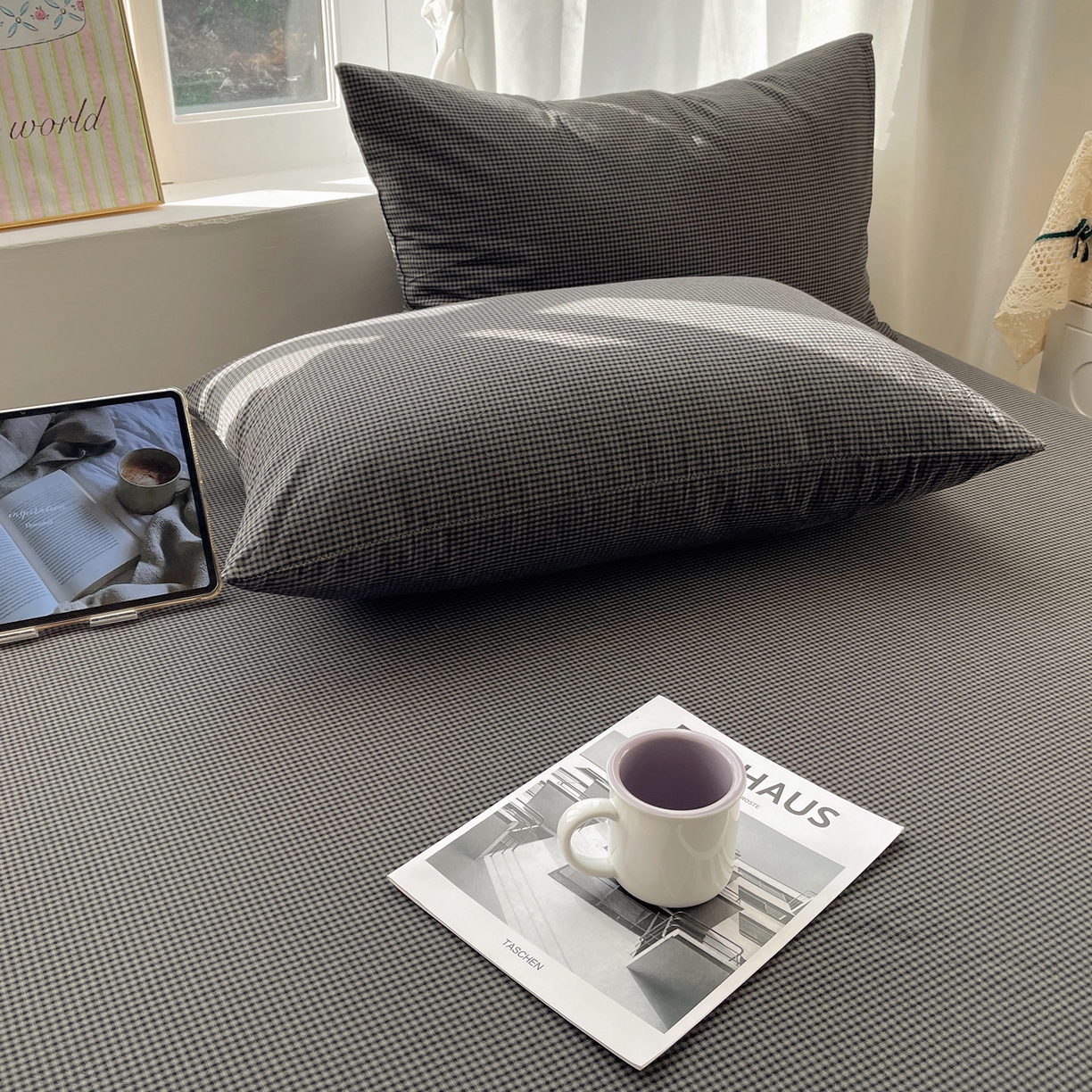 91家纺网 家纺一手货源 找家纺 六巷胡同 2026新款A类全棉纯棉水洗棉色织格子单品枕套 枕套单件 觅影-黑格
