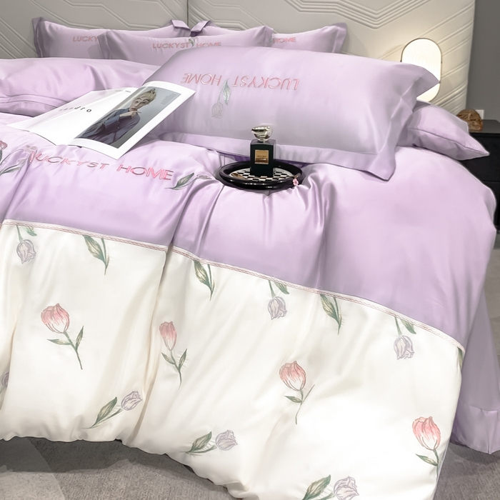 91家纺网 家纺一手货源 找家纺 梵克保罗 2026新款天丝双拼刺绣四件套-卡骆驰 卡骆驰-梦幻紫