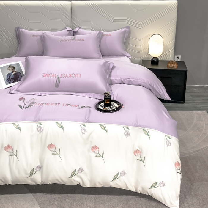 91家纺网 家纺一手货源 找家纺 梵克保罗 2026新款天丝双拼刺绣四件套-卡骆驰 卡骆驰-梦幻紫