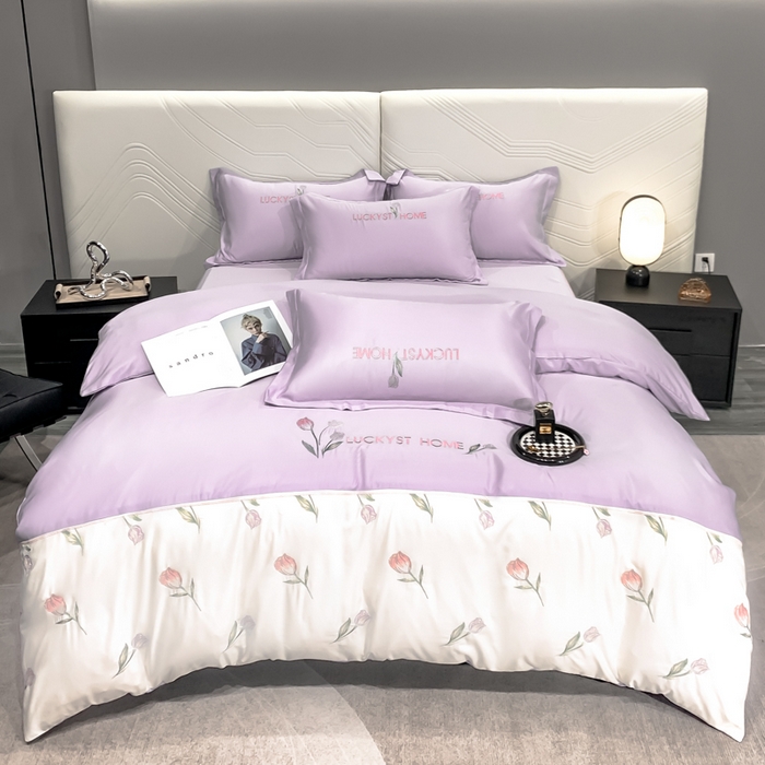 91家纺网 家纺一手货源 找家纺 梵克保罗 2026新款天丝双拼刺绣四件套-卡骆驰 卡骆驰-梦幻紫