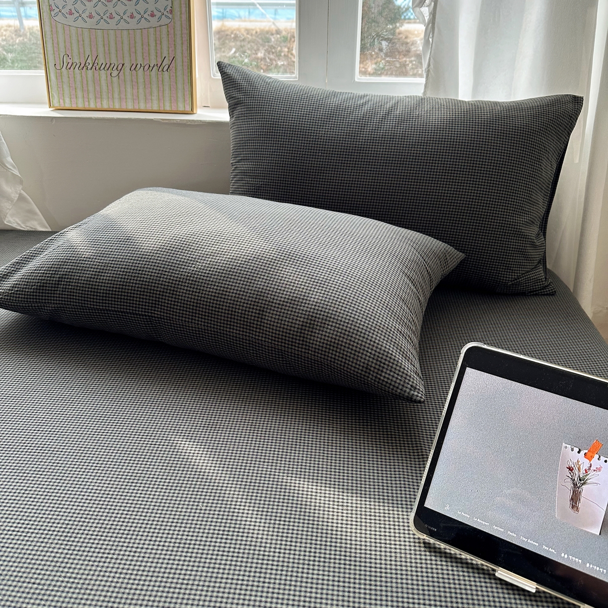 91家纺网 家纺一手货源 找家纺 六巷胡同 2026新款A类全棉纯棉水洗棉色织格子单品枕套 枕套单件 觅影-黑格