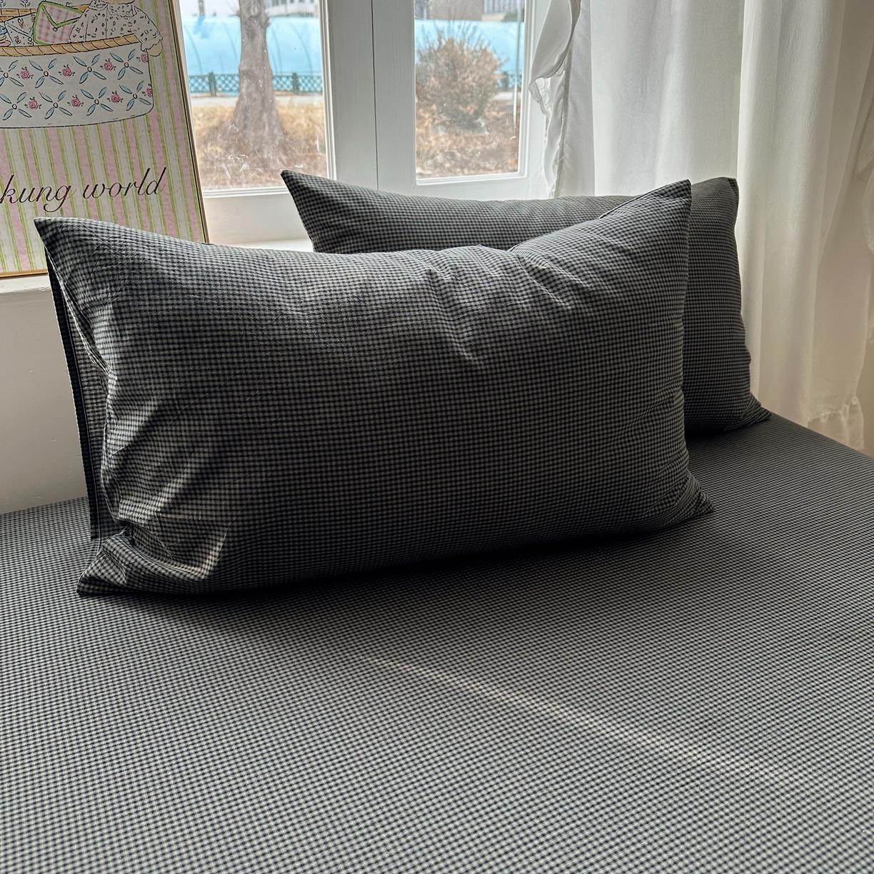 91家纺网 家纺一手货源 找家纺 六巷胡同 2026新款A类全棉纯棉水洗棉色织格子单品枕套 枕套单件 觅影-黑格