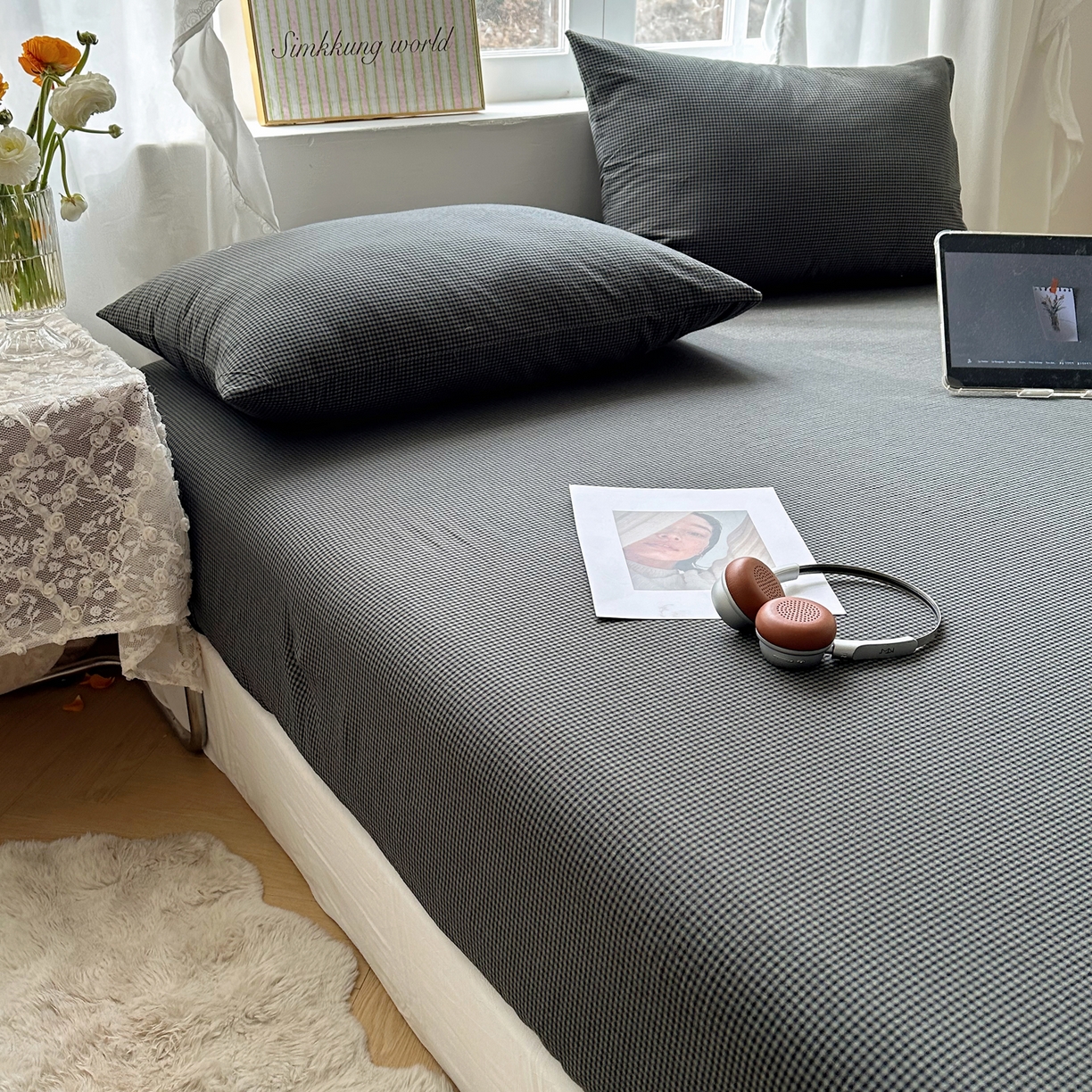 91家纺网 家纺一手货源 找家纺 六巷胡同 2026新款A类全棉纯棉水洗棉色织格子单品枕套 枕套单件 觅影-黑格