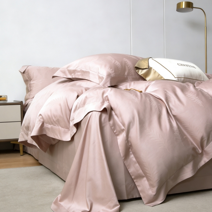 91家纺网 家纺一手货源 找家纺 栩裕纺织 2026新款天丝棉提花四件套 花畔-浆紫