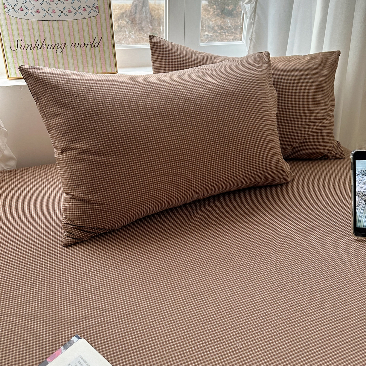 91家纺网 家纺一手货源 找家纺 六巷胡同 2026新款A类全棉纯棉水洗棉色织格子单品枕套 枕套单件 觅影-咖格