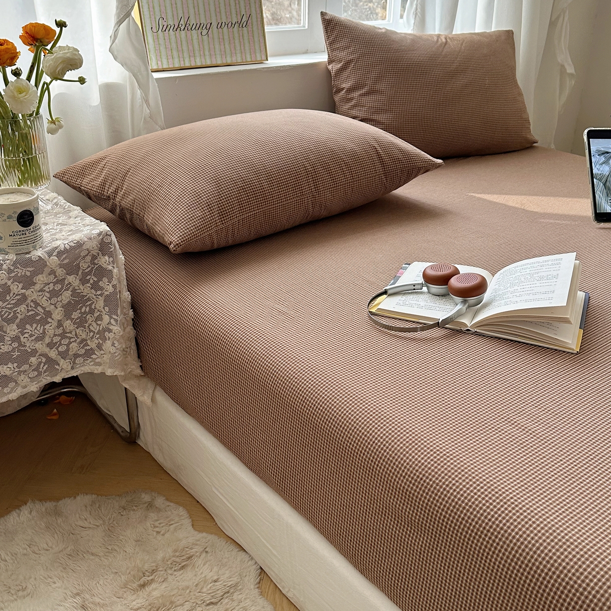 91家纺网 家纺一手货源 找家纺 六巷胡同 2026新款A类全棉纯棉水洗棉色织格子单品枕套 枕套单件 觅影-咖格