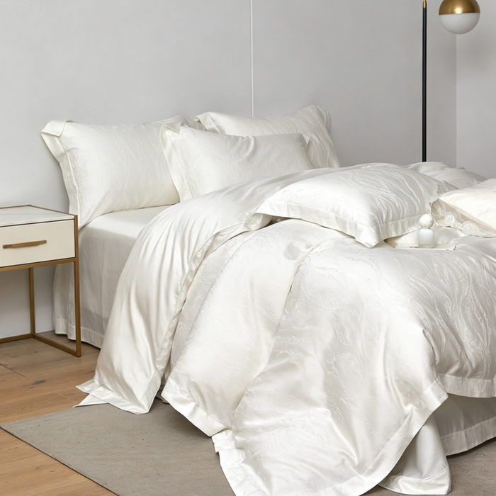 91家纺网 家纺一手货源 找家纺 栩裕纺织 2026新款天丝棉提花四件套 皓影 本白