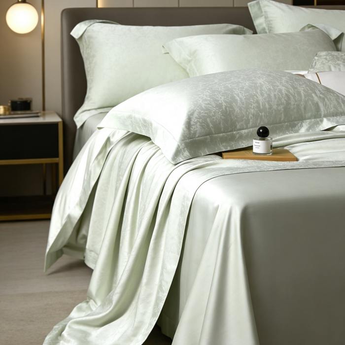 91家纺网 家纺一手货源 找家纺 栩裕纺织 2026新款天丝棉提花四件套 芊雅 炫绿