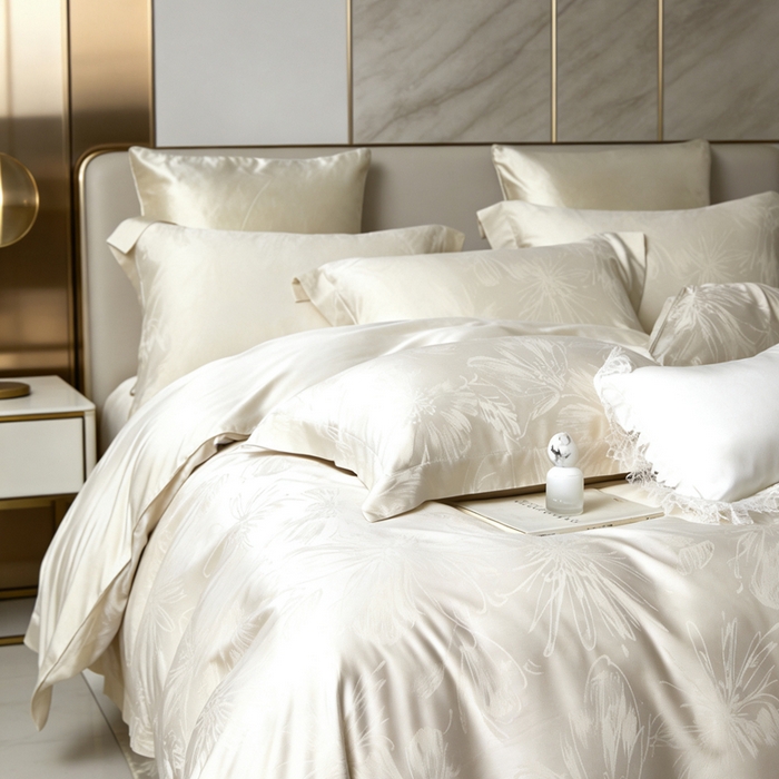 91家纺网 家纺一手货源 找家纺 栩裕纺织 2026新款天丝棉提花四件套 嫣然 奢雅金