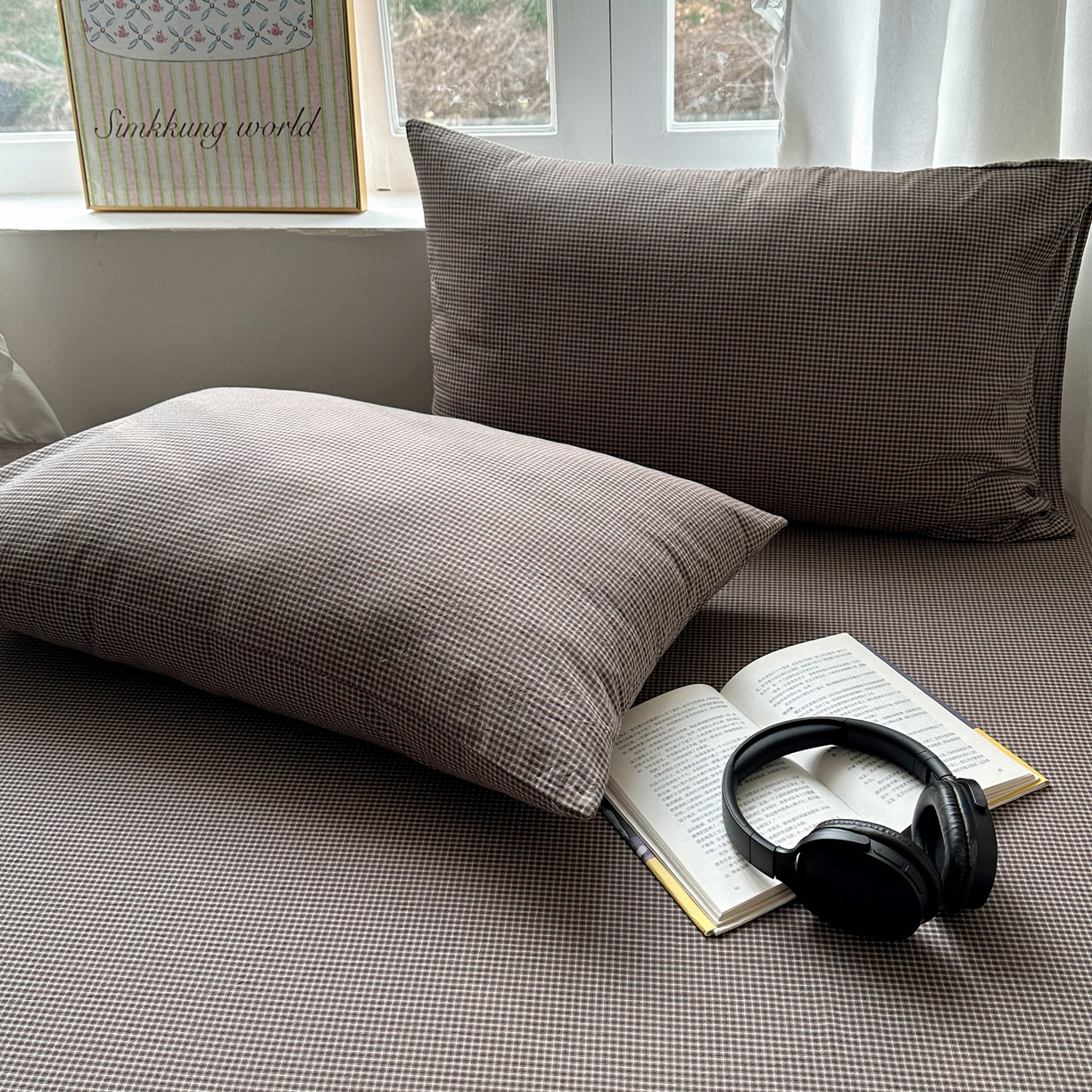 91家纺网 家纺一手货源 找家纺 六巷胡同 2026新款A类全棉纯棉水洗棉色织格子单品枕套 枕套单件 觅影-棕格