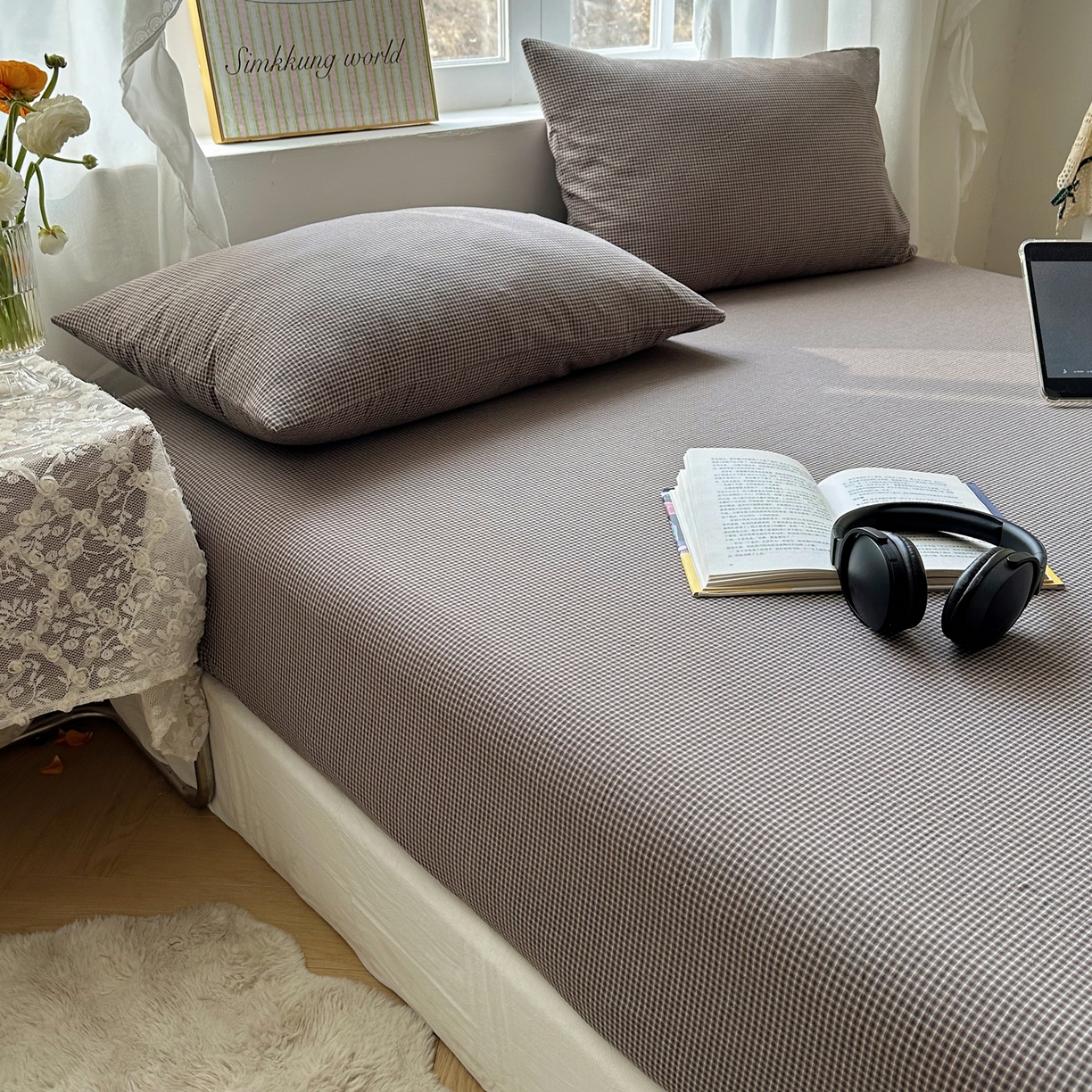 91家纺网 家纺一手货源 找家纺 六巷胡同 2026新款A类全棉纯棉水洗棉色织格子单品枕套 枕套单件 觅影-棕格