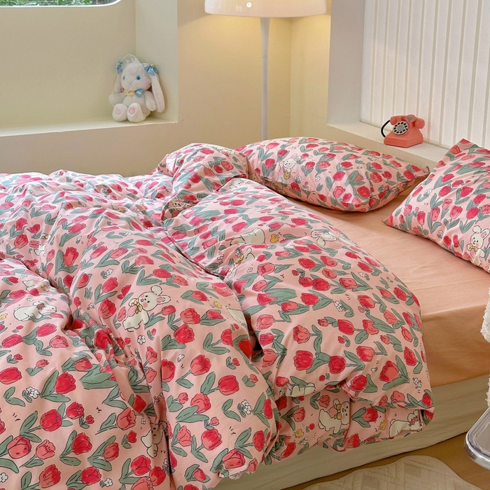 91家纺网 家纺一手货源 找家纺 梵克保罗 2026春夏新款小清新卡通全棉纯棉碎花学生季三件套四件套 月野