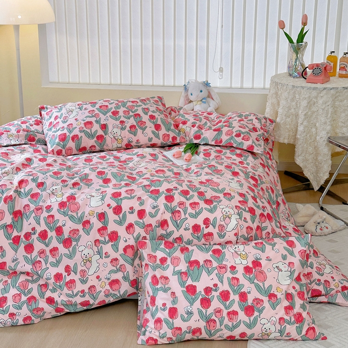 91家纺网 家纺一手货源 找家纺 梵克保罗 2026春夏新款小清新卡通全棉纯棉碎花学生季三件套四件套 月野