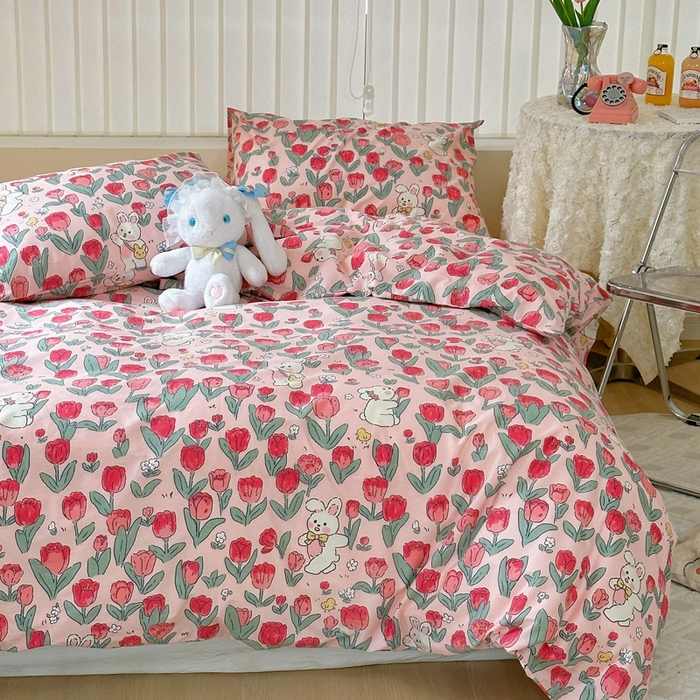 梵克保罗 2026春夏新款小清新卡通全棉纯棉碎花学生季三件套四件套 月野