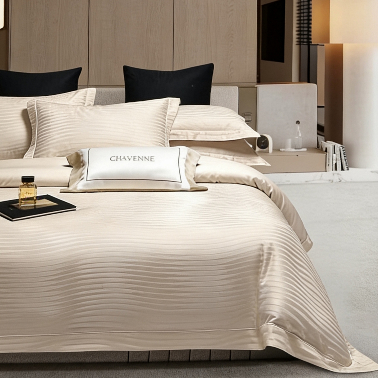 91家纺网 家纺一手货源 找家纺 栩裕纺织 2026新款100支全棉提花四件套 素锦-浅米灰