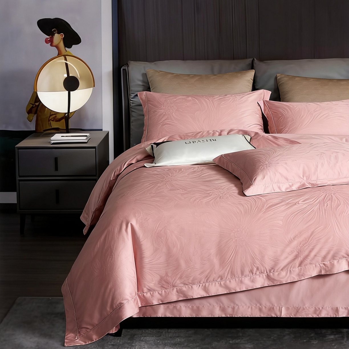 91家纺网 家纺一手货源 找家纺 栩裕纺织 2026新款100支全棉提花四件套 罗卡芙 豆沙