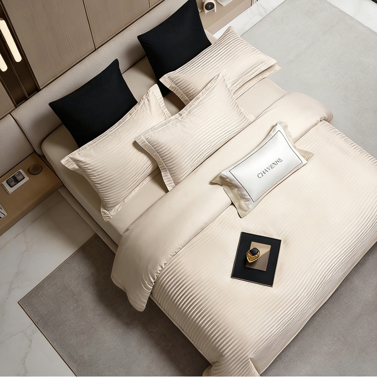 91家纺网 家纺一手货源 找家纺 栩裕纺织 2026新款100支全棉提花四件套 素锦-浅米灰