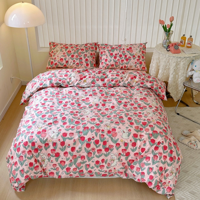 91家纺网 家纺一手货源 找家纺 梵克保罗 2026春夏新款小清新卡通全棉纯棉碎花学生季三件套四件套 月野