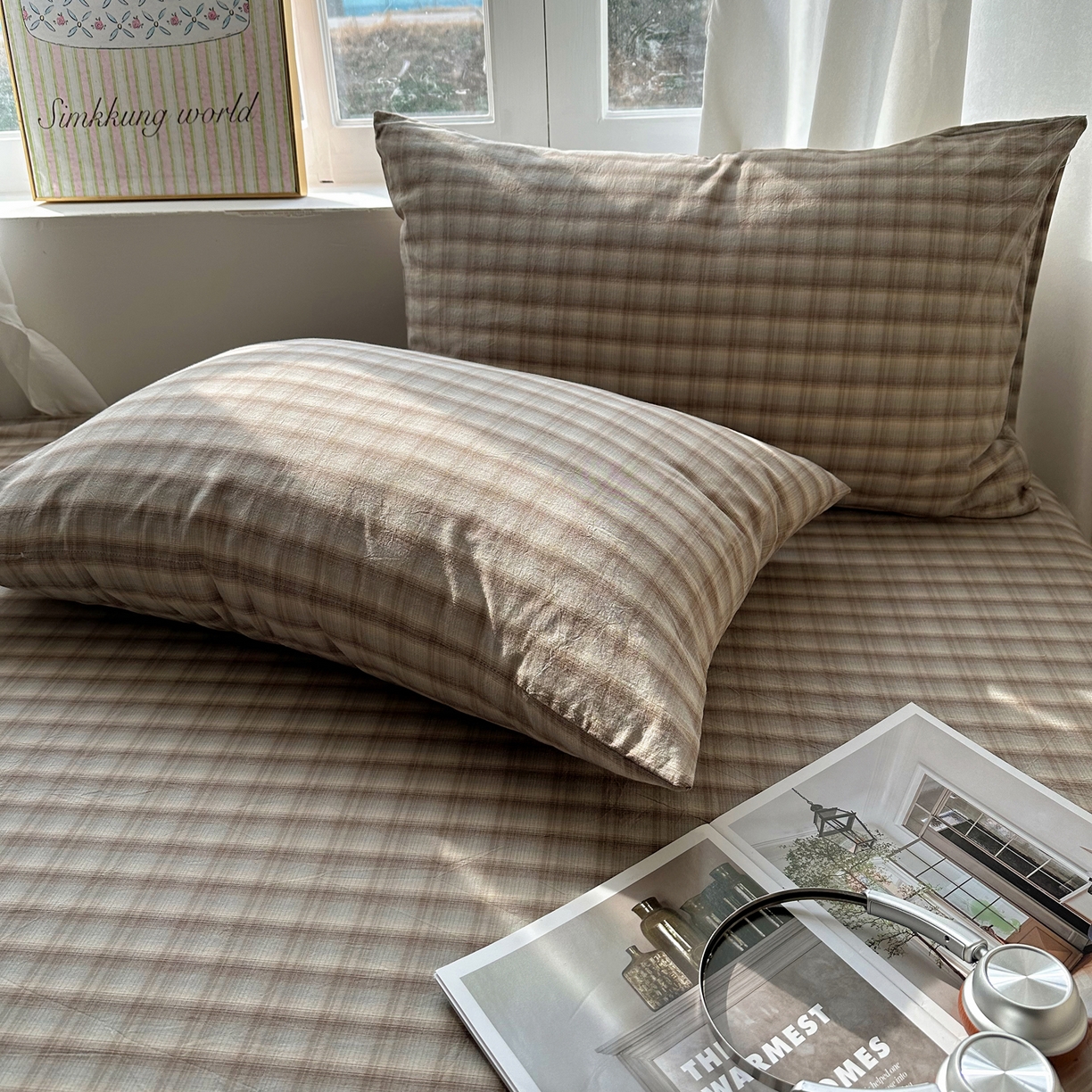91家纺网 家纺一手货源 找家纺 六巷胡同 2026新款A类全棉纯棉水洗棉色织格子单品枕套 枕套单件 巷往-灰格