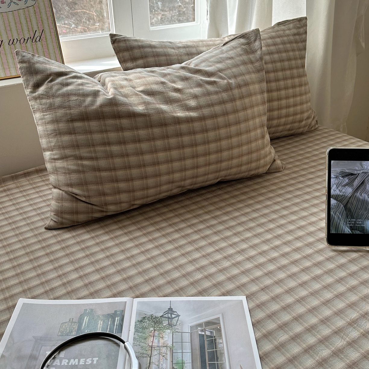 91家纺网 家纺一手货源 找家纺 六巷胡同 2026新款A类全棉纯棉水洗棉色织格子单品枕套 枕套单件 巷往-灰格