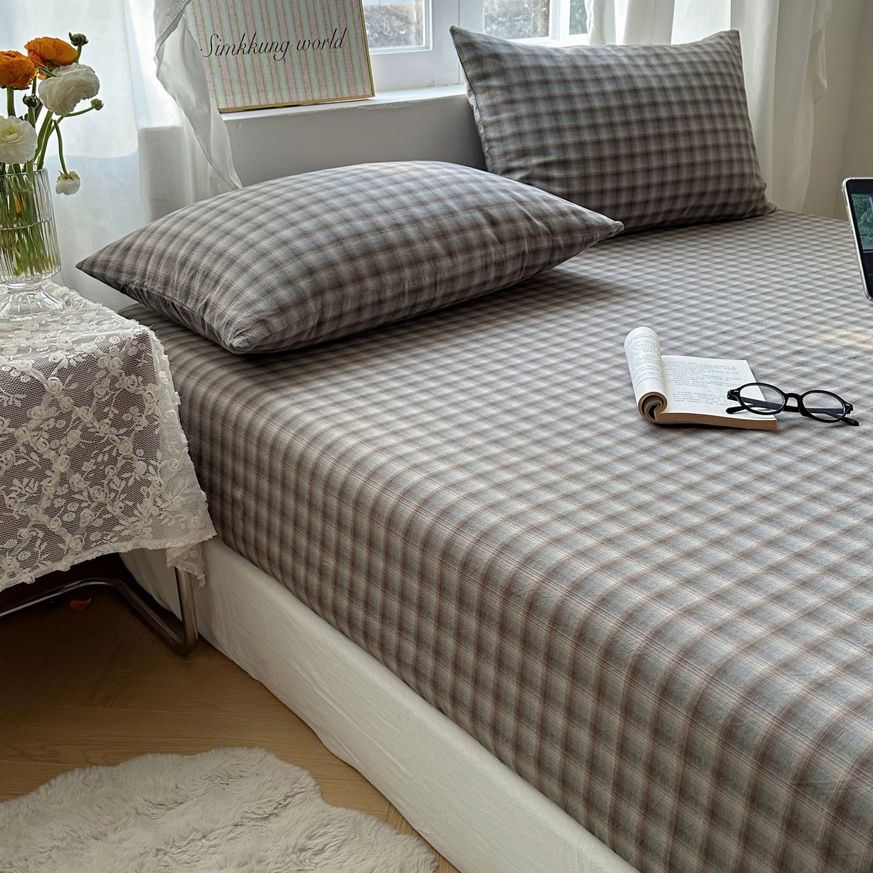 91家纺网 家纺一手货源 找家纺 六巷胡同 2026新款A类全棉纯棉水洗棉色织格子单品枕套 枕套单件 巷往-蓝格