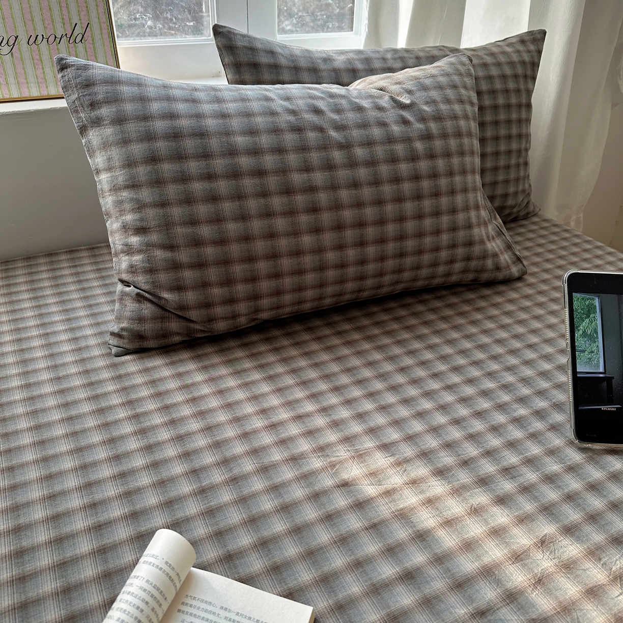 91家纺网 家纺一手货源 找家纺 六巷胡同 2026新款A类全棉纯棉水洗棉色织格子单品枕套 枕套单件 巷往-蓝格