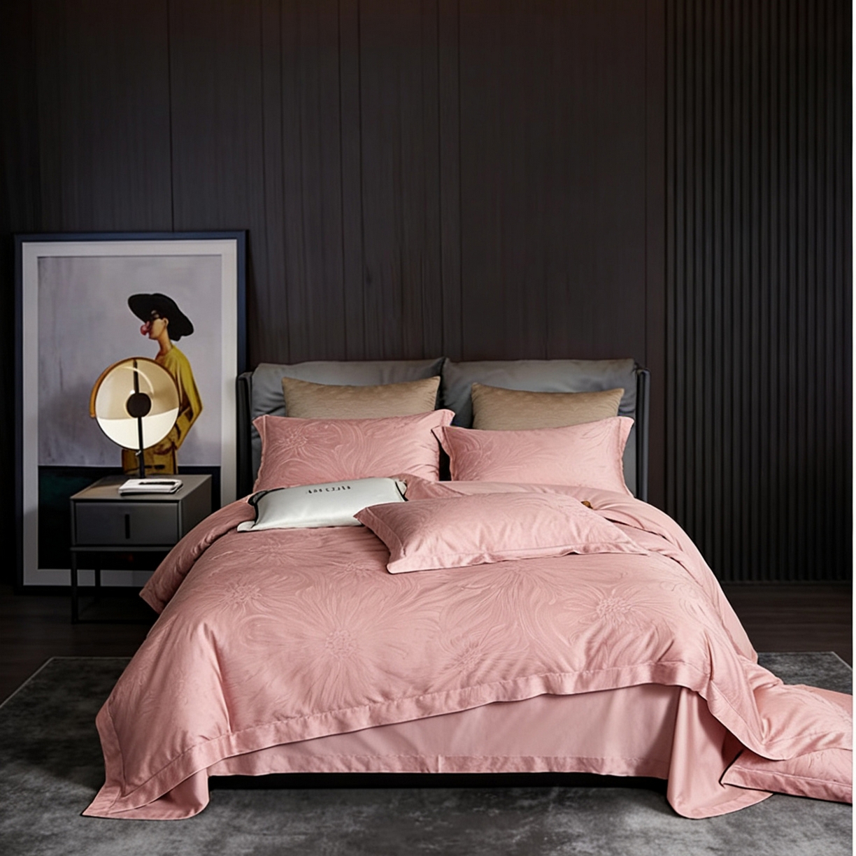 栩裕纺织 2026新款100支全棉提花四件套 罗卡芙 豆沙