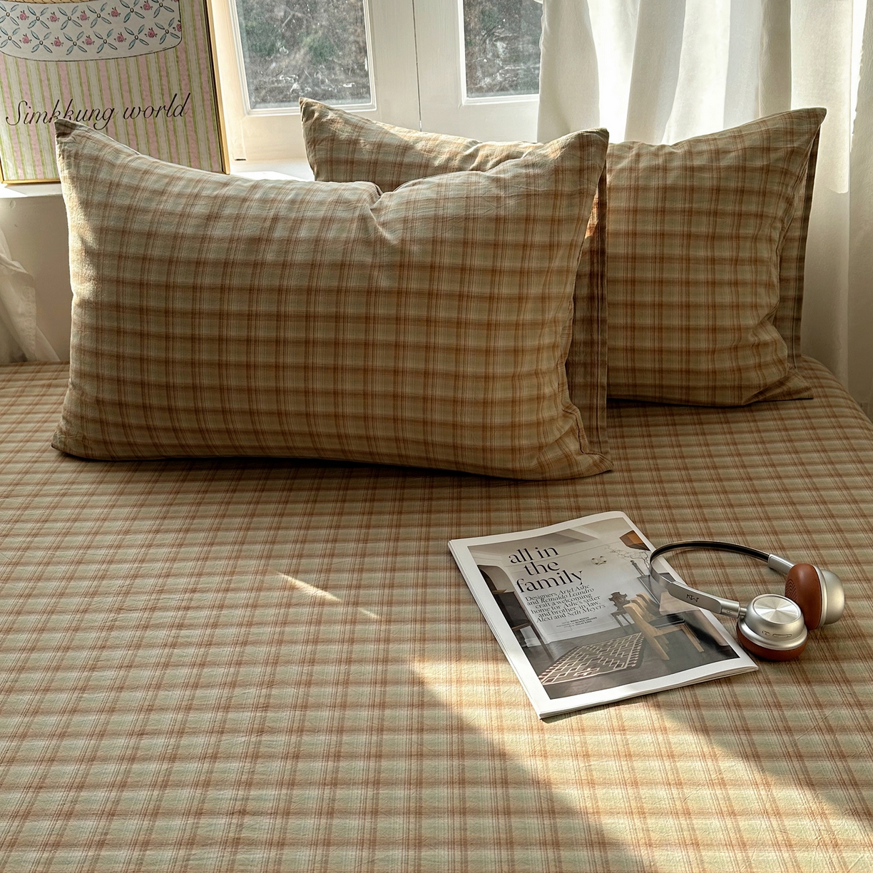 六巷胡同 2026新款A类全棉纯棉水洗棉色织格子单品枕套 枕套单件 巷往-绿格